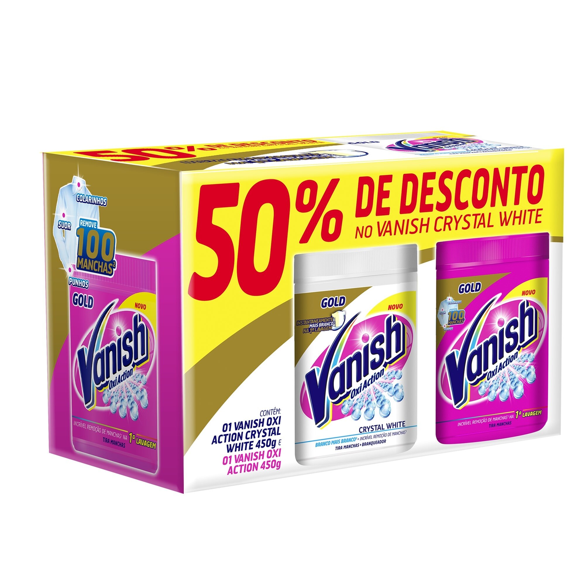 Kit Tira Manchas Vanish Oxi Action Pink 450g + Crystal White 450g com 50% de Desconto